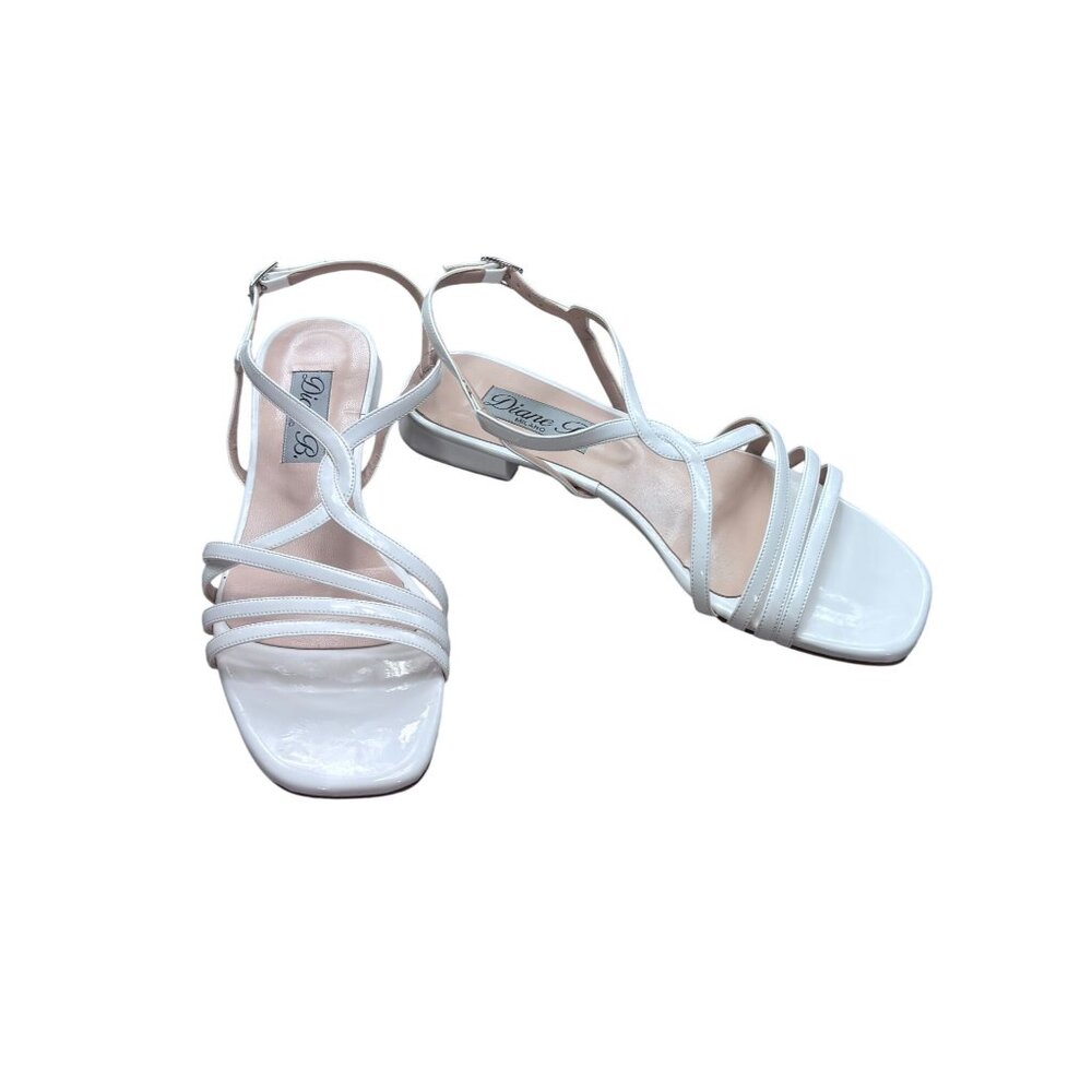 White Strappy Low Heel Leather Sandals By Diane B Milano Italy
